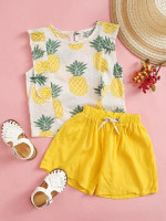Toddler Girls Pineapple Ruffle Trim Top With Shorts
