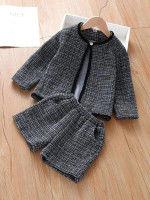 Toddler Girls Plaid Print Tweed Coat & Shorts