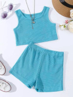 Toddler Girls Waffle Knit Crop Tank Top & Shorts