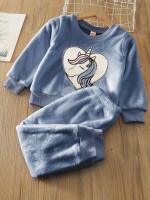 Toddler Girls Embroidery Unicorn Pattern Flannel Pullover & Sweatpants