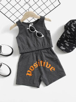 Toddler Girls Tank Top & Letter Graphic Shorts