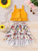 Toddler Girls Button Front Cami Top & High Low Floral Skirt