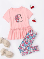 Toddler Girls Hedgehog & Floral Print Ruffle Hem Tee & Leggings