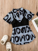 Toddler Girls Letter Graphic Striped Shirt Dress & Crop Cami Top