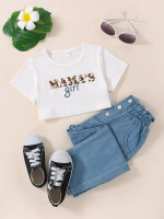 Toddler Girls Leopard And Letter Graphic Tee & Jeans