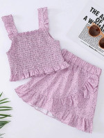 Toddler Girls Ditsy Floral Shirred Frill Trim Cami Top & Wrap Hem Skirt