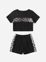 Toddler Girls Contrast Leopard Tee & Shorts