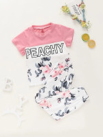 Toddler Girls Letter Graphic Tee & Floral Print Pants