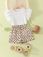 Toddler Girls Eyelet Embroidery Top & Heart Print Bow Front Shorts