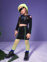 Toddler Girls Cut Out Game Console Print Crop Tee & Skirt Set