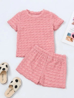 Toddler Girls Solid Textured Tee & Shorts