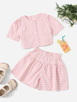 Toddler Girls Gingham Print Button Front Top & Shorts