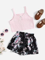 Toddler Girls Button Front Cami Top & Floral Print Shorts