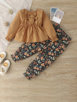 Toddler Girls Bow Front Peplum Blouse & Floral Print Pants