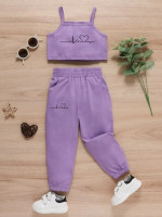 Toddler Girls Heart Beat Print Cami Top & Sweatpants