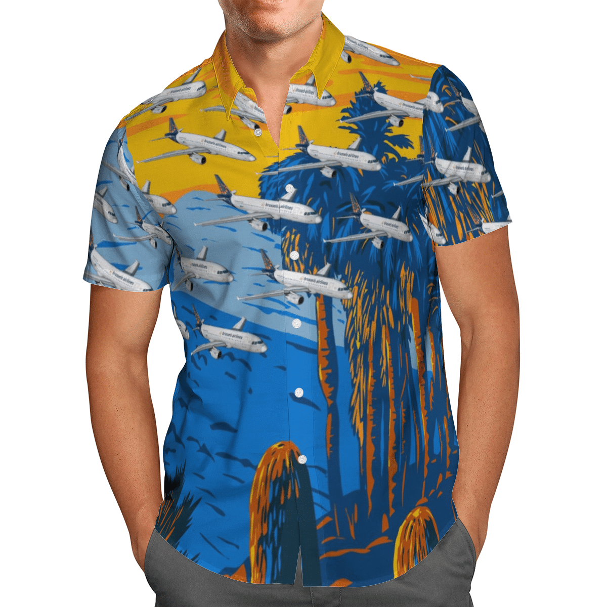 HOT Brussels Airlines Airbus A319-100 All Over Print Tropical Shirt1