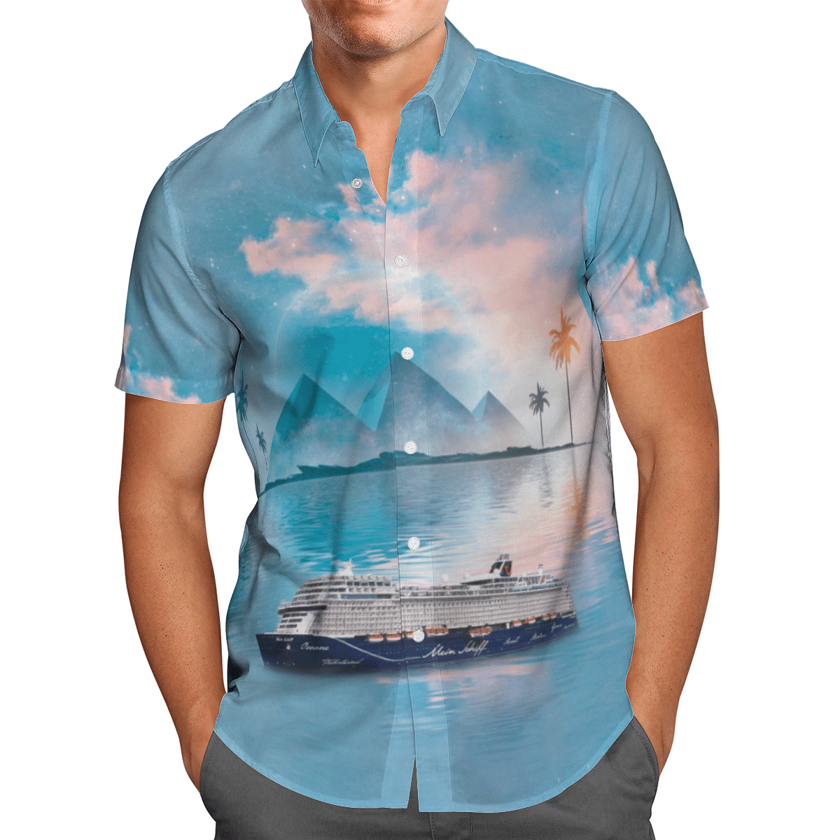 HOT TUI Cruises Mein Schiff Blue All Over Print Tropical Shirt1