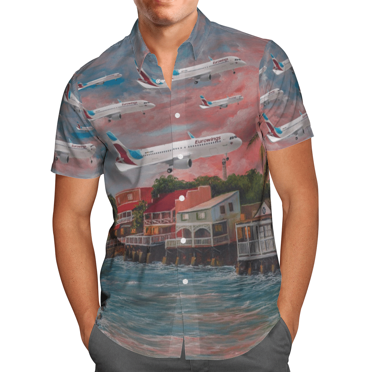 HOT Eurowings Airbus A320-200 All Over Print Tropical Shirt1
