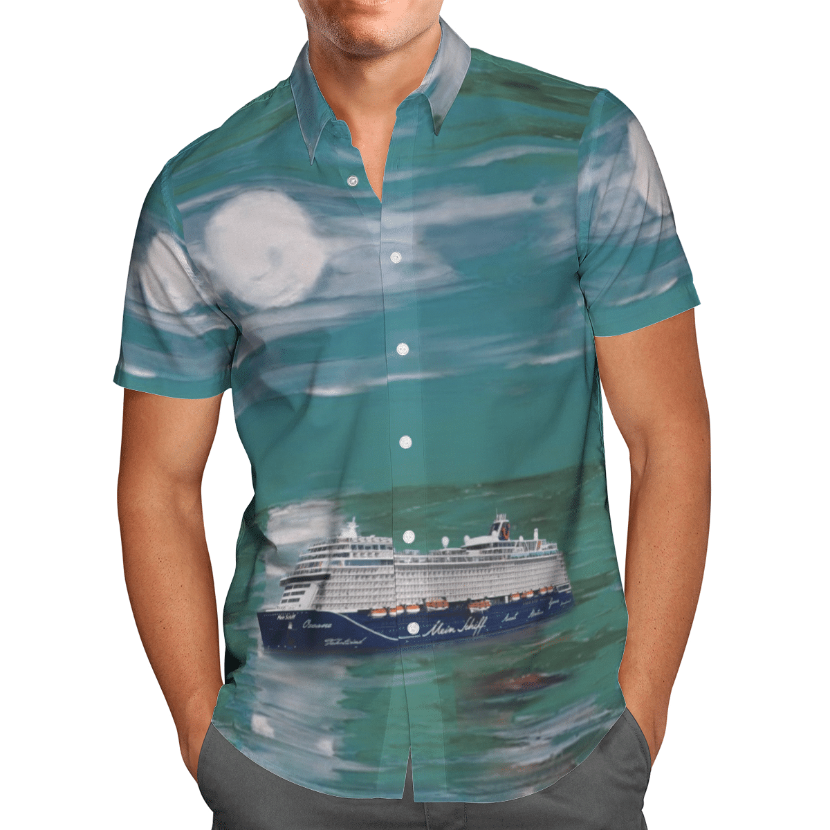 HOT TUI Cruises Mein Schiff Green All Over Print Tropical Shirt1