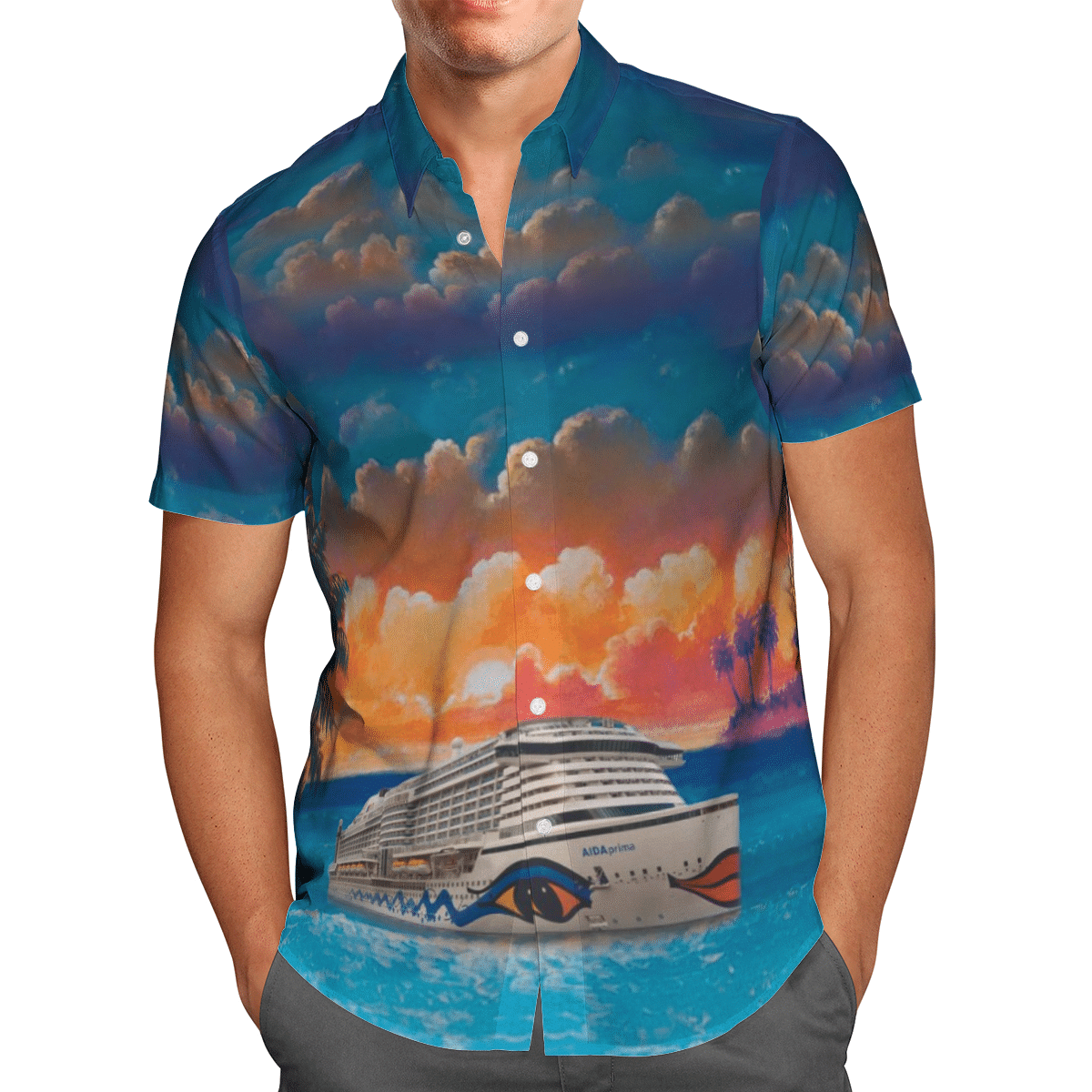 HOT AIDA Cruises Blue All Over Print Tropical Shirt1