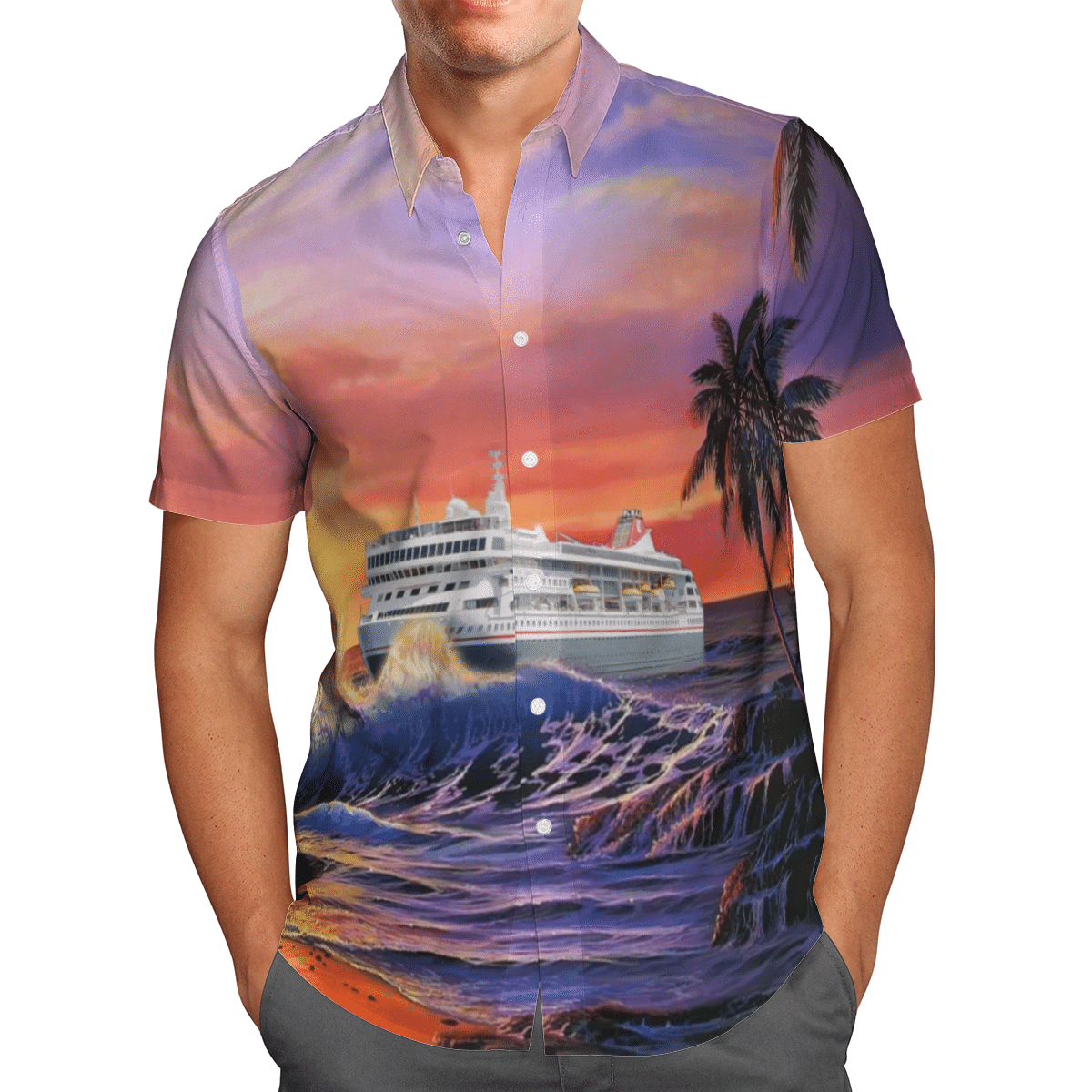 HOT Fred Olsen Cruise Lines MS Braemar All Over Print Tropical Shirt1