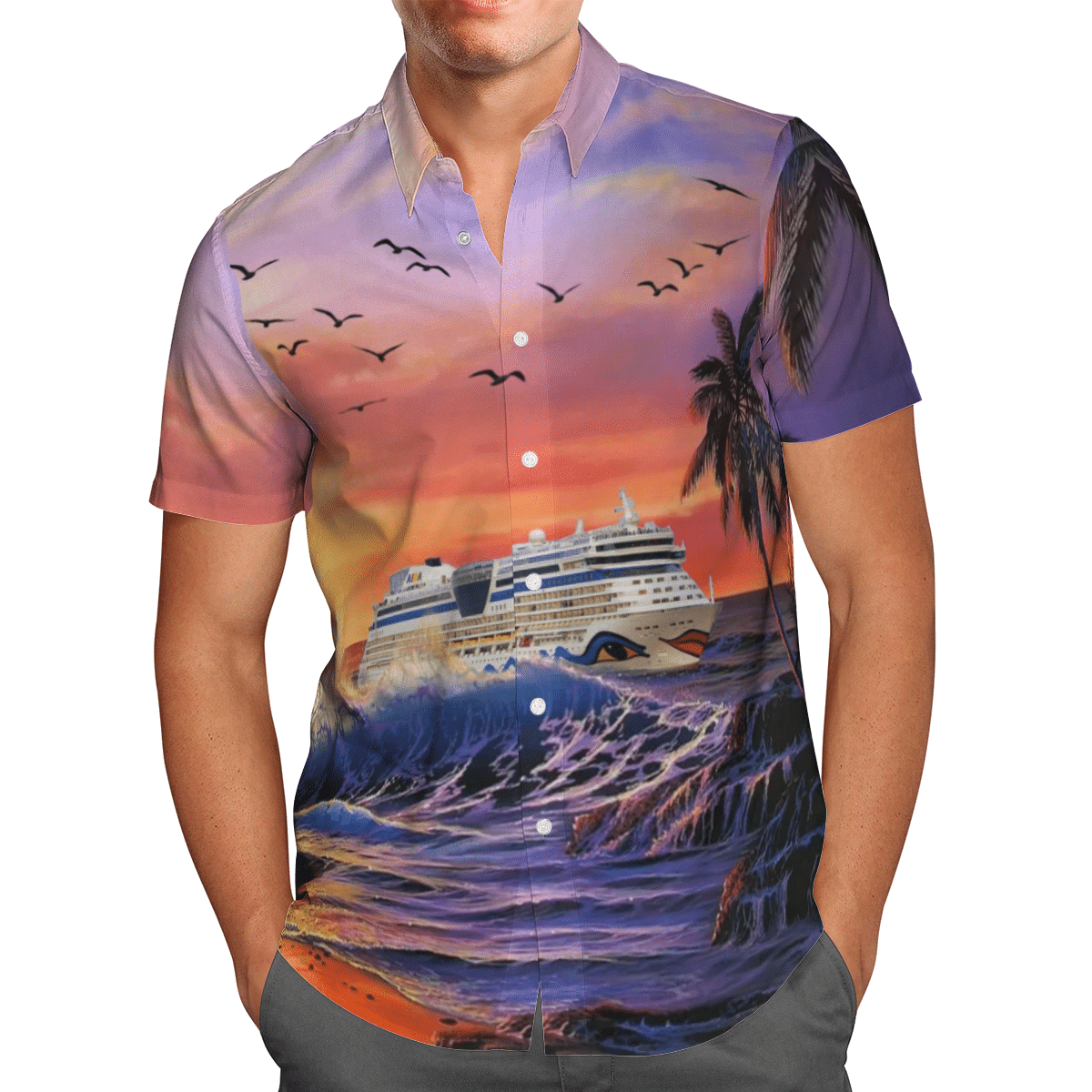 HOT AIDA Cruises Red All Over Print Tropical Shirt1