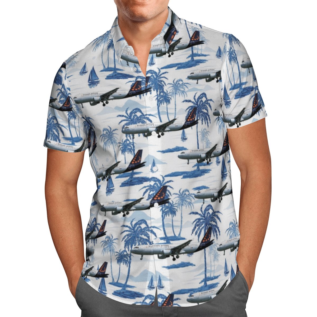 HOT Brussels Airlines Airbus A320-200 All Over Print Tropical Shirt1