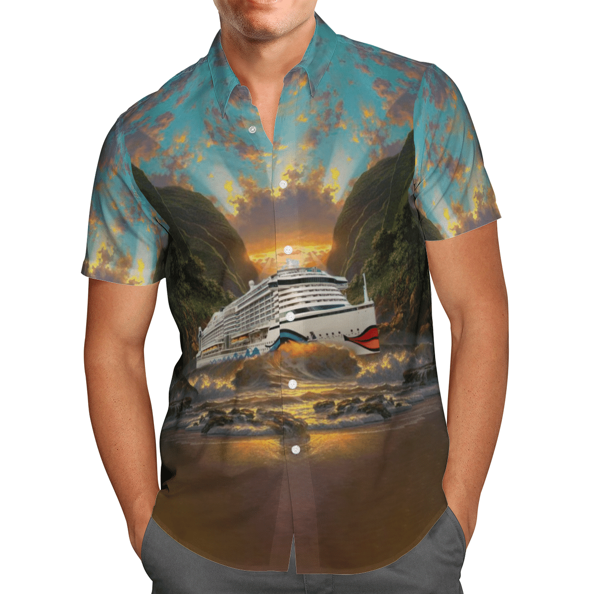HOT AIDA Cruises Brown All Over Print Tropical Shirt1