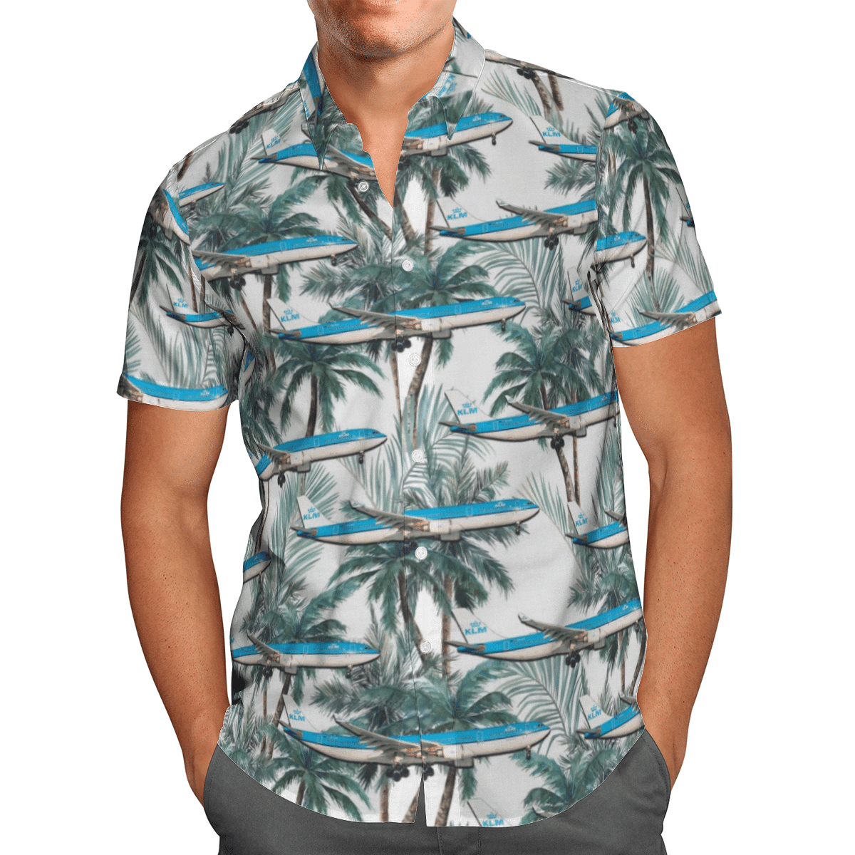 HOT KLM Royal Dutch Airlines Airbus A330-303 All Over Print Tropical Shirt1