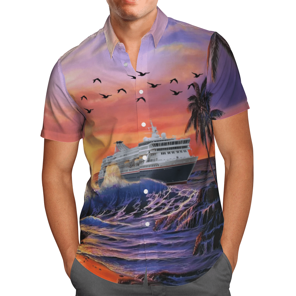 HOT Fred Olsen Cruise Lines MV Balmoral All Over Print Tropical Shirt1