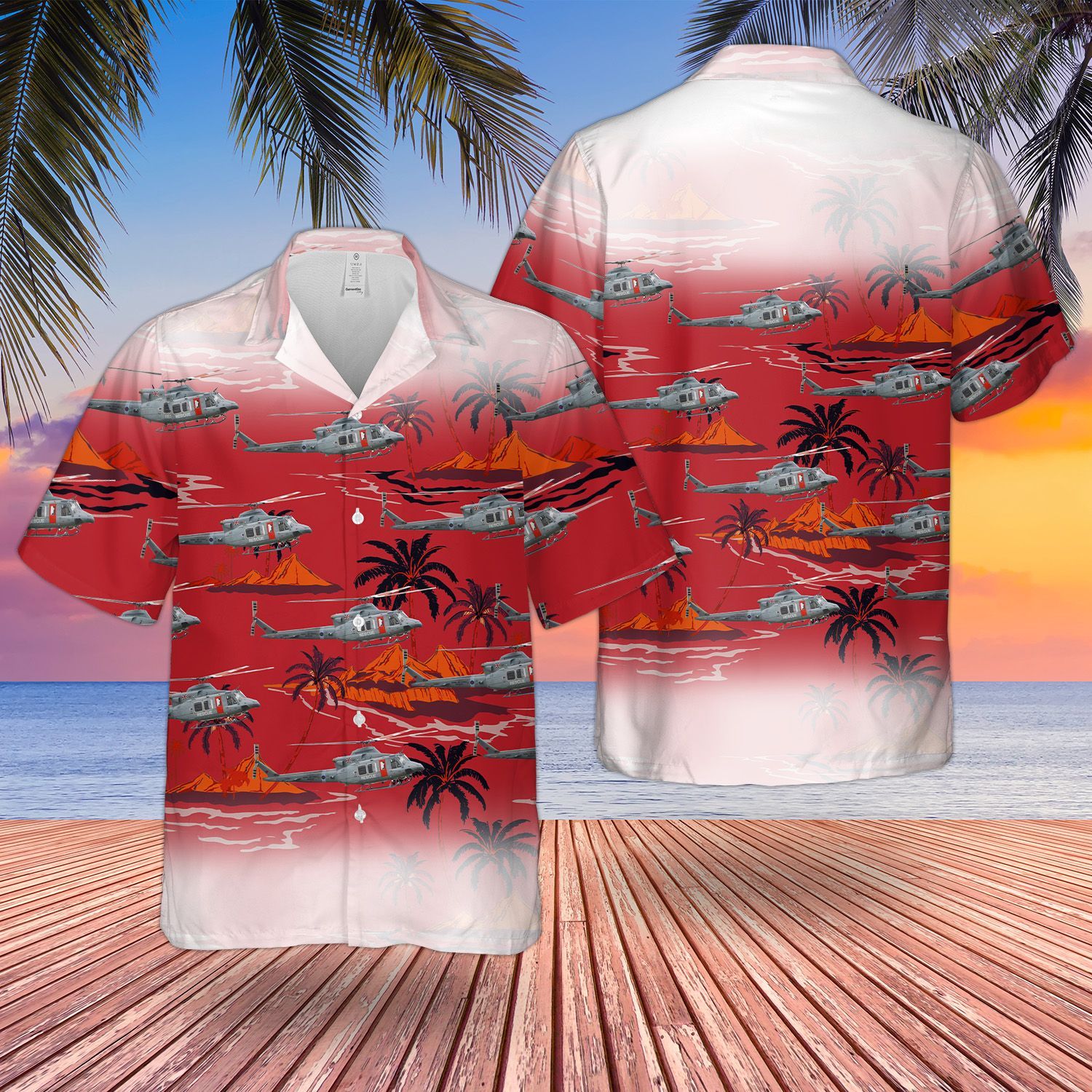 HOT RAF Bell Griffin HAR2 Red All Over Print Tropical Shirt2