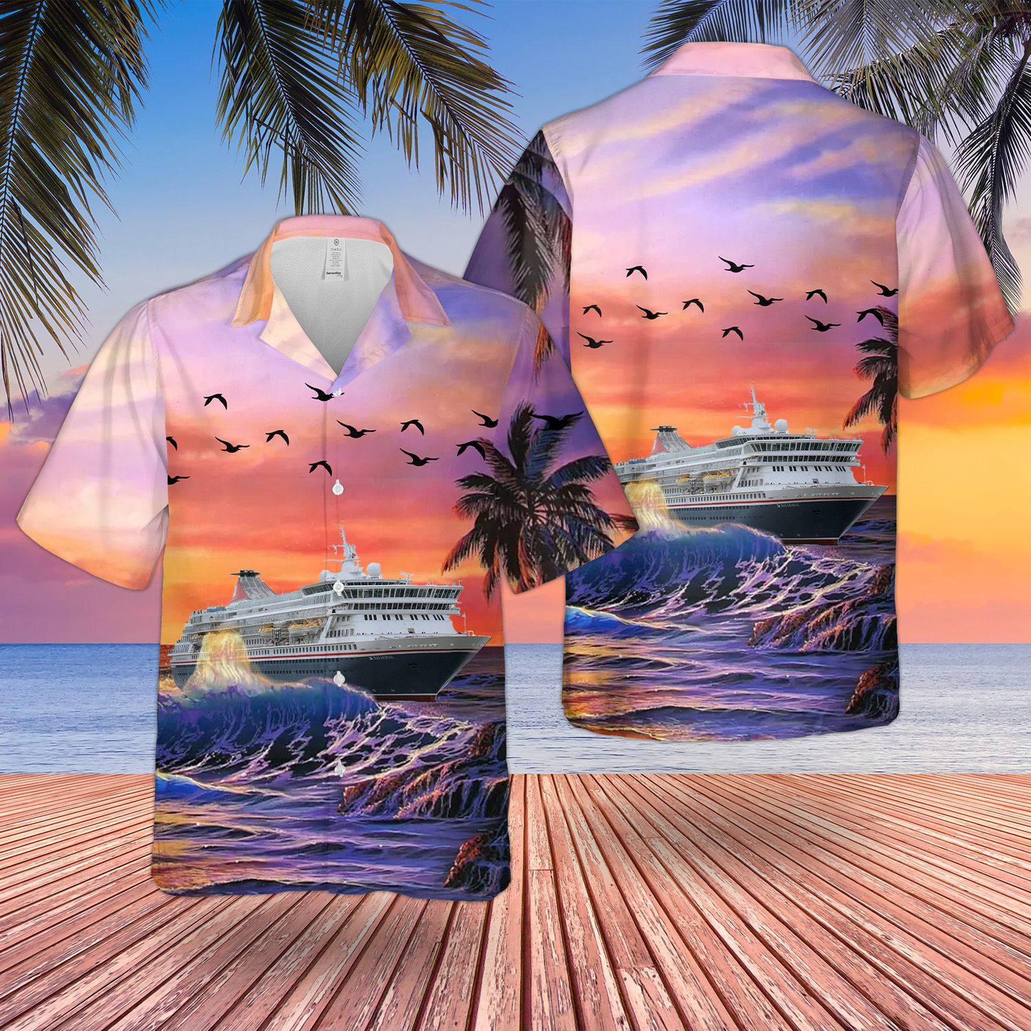 HOT Fred Olsen Cruise Lines MV Balmoral All Over Print Tropical Shirt2