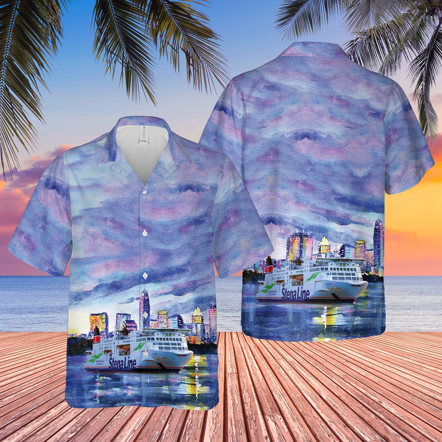 HOT Stena Line Stena Skane All Over Print Tropical Shirt2