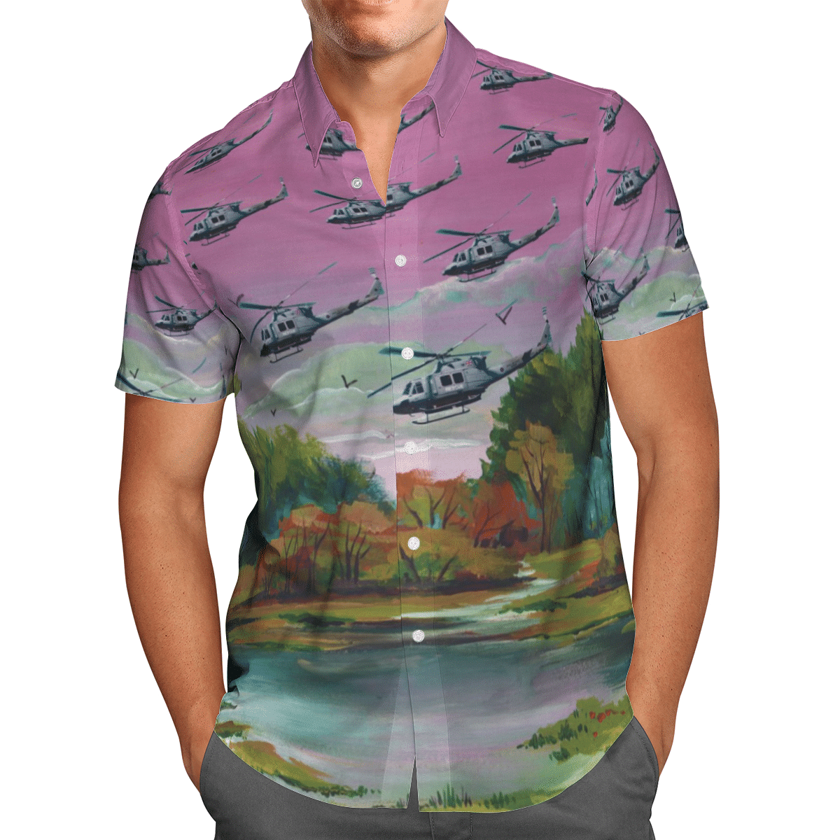 HOT RAF Bell Griffin HAR2 Pink All Over Print Tropical Shirt1