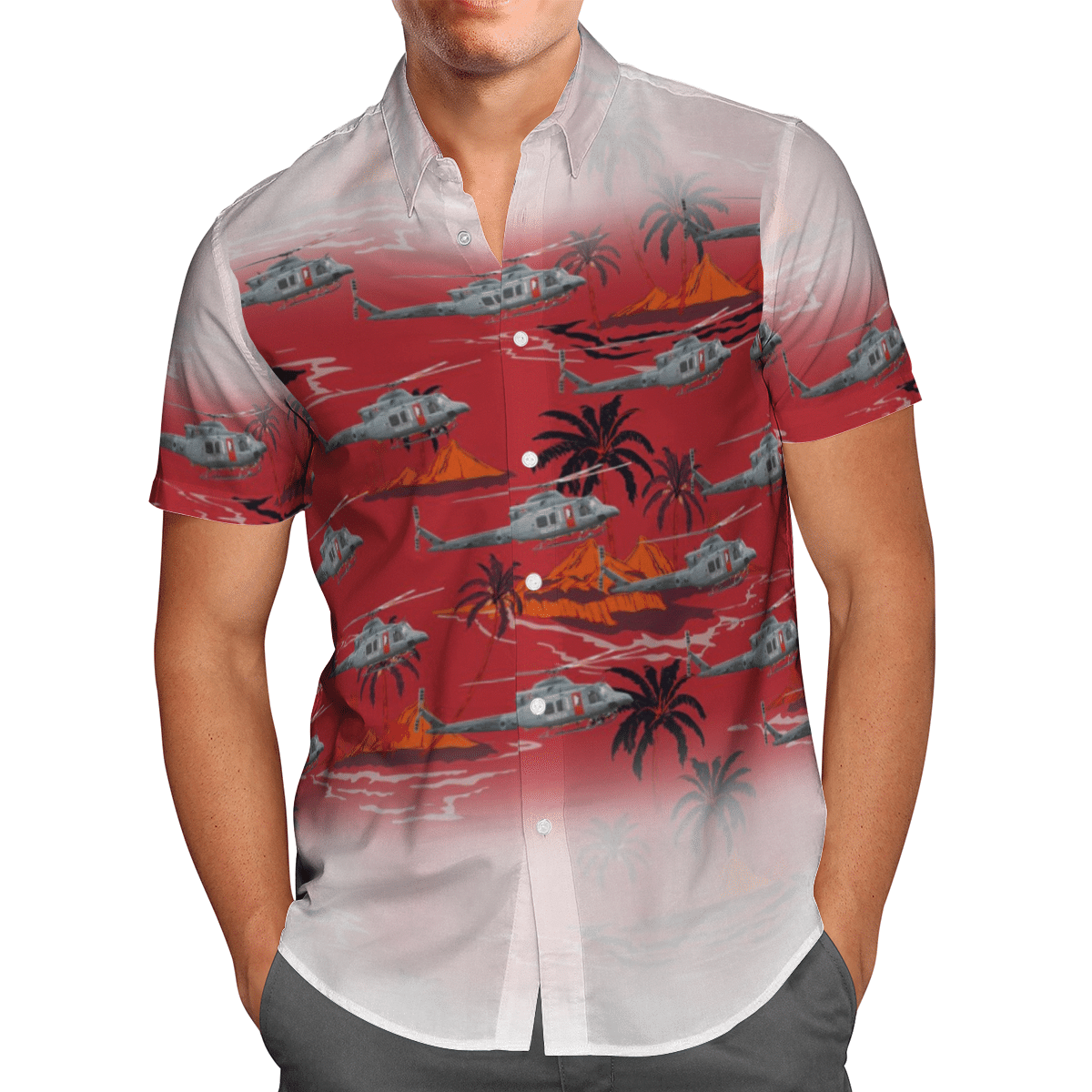 HOT RAF Bell Griffin HAR2 Red All Over Print Tropical Shirt1