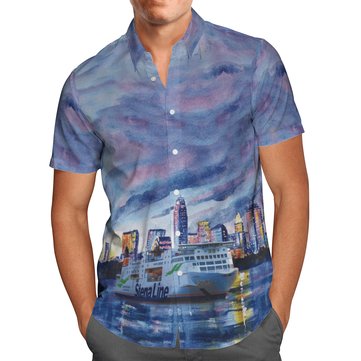 HOT Stena Line Stena Skane All Over Print Tropical Shirt1