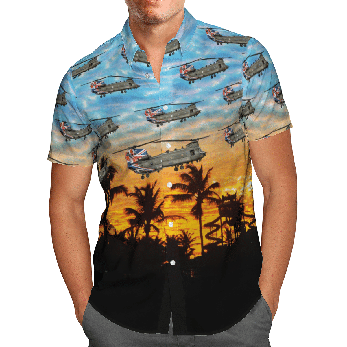 HOT RAF Union Jack Boeing Chinook 40th Anniversary All Over Print Tropical Shirt1