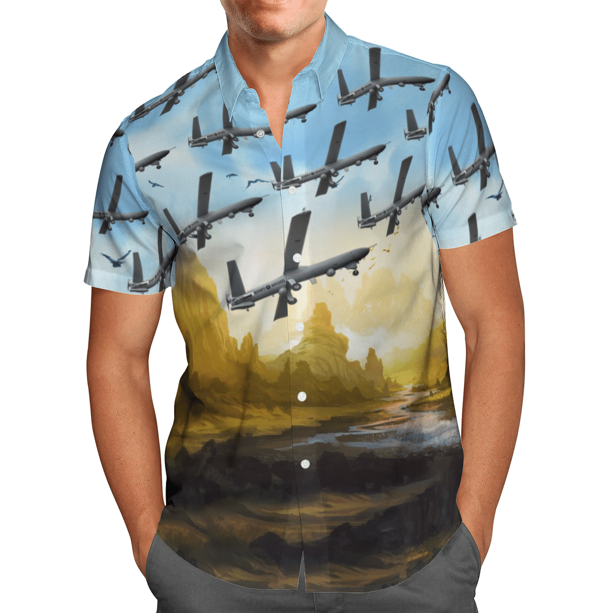 HOT British Army Thales Watchkeeper WK450 Unmanned Aerial Vehicle All Over Print Tropical Shirt1