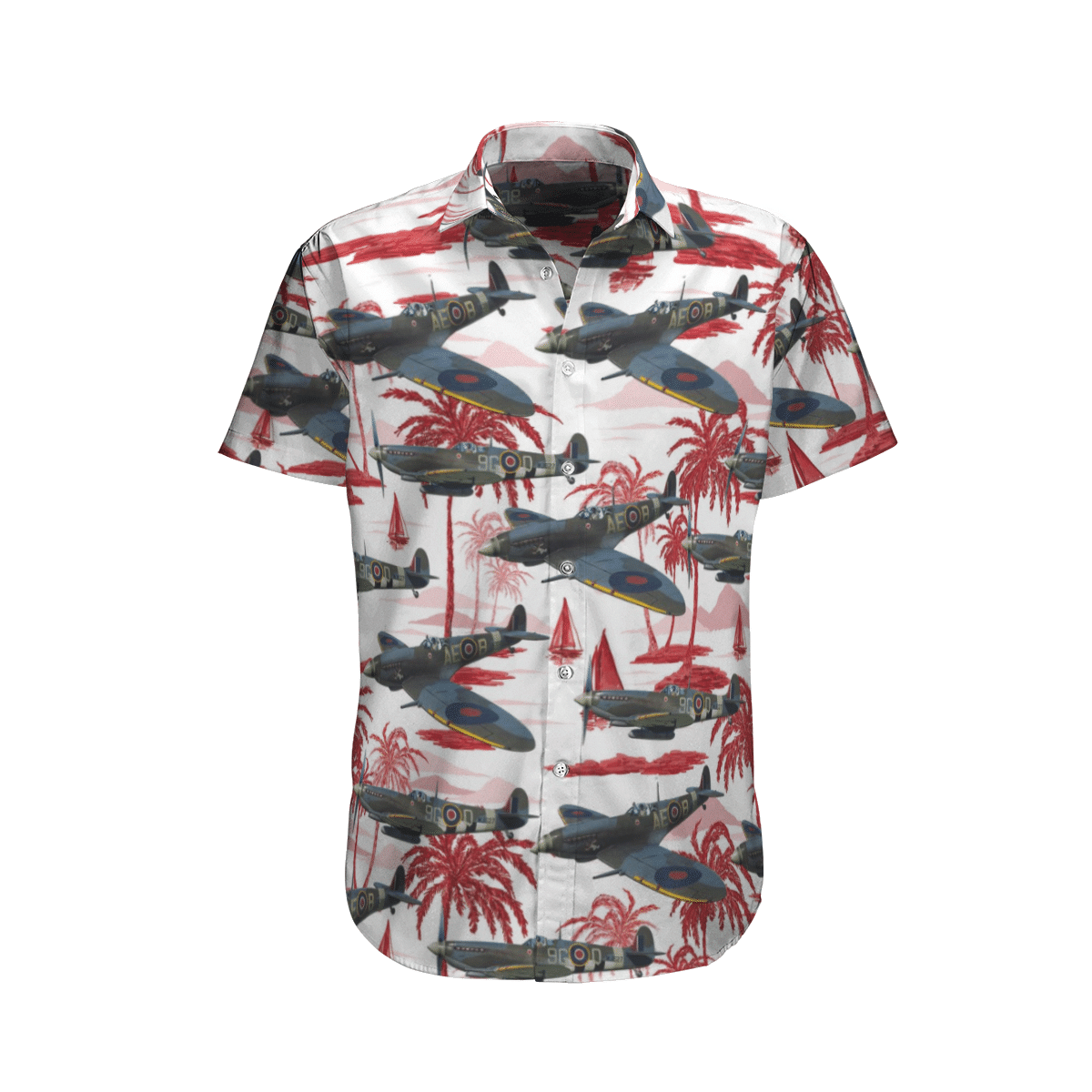 HOT RCAF Supermarine Spitfire Red-White All Over Print Tropical Shirt2