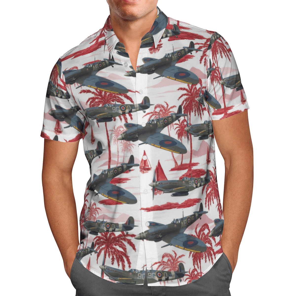 HOT RCAF Supermarine Spitfire Red-White All Over Print Tropical Shirt1