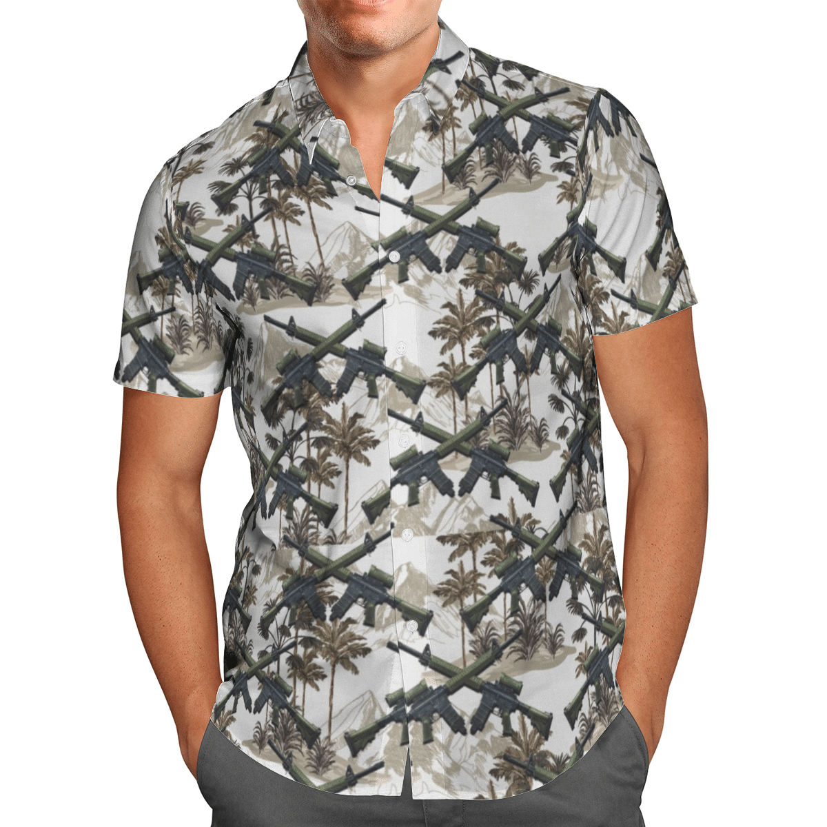 HOT Canadian Army C7A2 Automatic Rifle All Over Print Tropical Shirt1