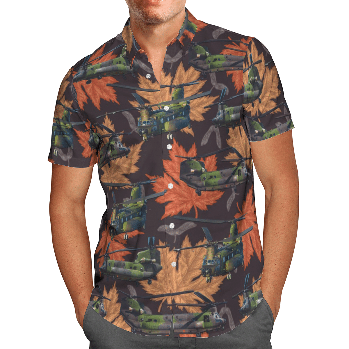 HOT RCAF CH-147 Chinook Brown All Over Print Tropical Shirt1
