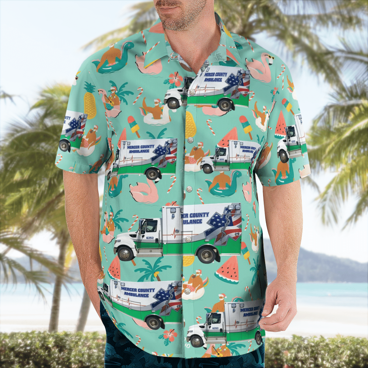 There are several styles of beach and Hawaiian shorts and tops to choose from 111