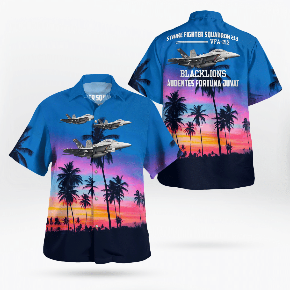 BEST US Navy Strike Fighter Squadron 213 VFA-213 Blacklions F-A-18F Super Hornet 3D Aloha Shirt2