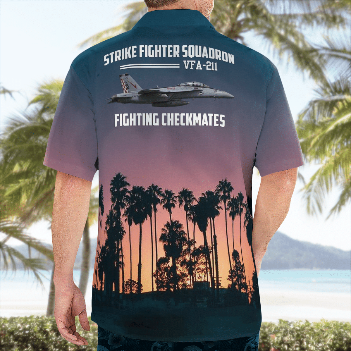 BEST US Navy Strike Fighter Squadron 211 VFA-211 Fighting Checkmates Boeing F-A-18E-F Super Hornet 3D Aloha Shirt1