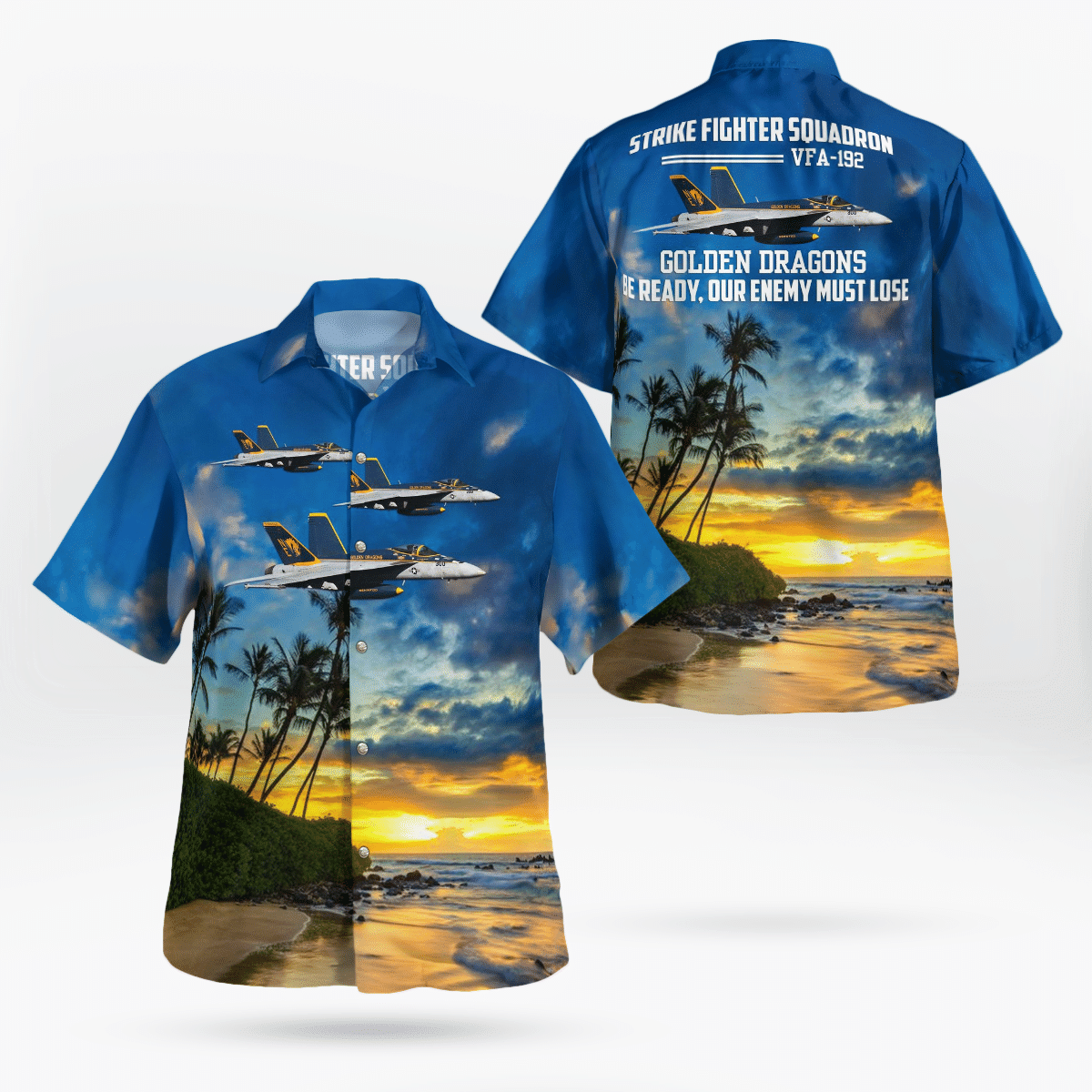 BEST US Navy Strike Fighter Squadron 192 VFA-192 Golden Dragons F-A-18E Super Hornet 3D Aloha Shirt2