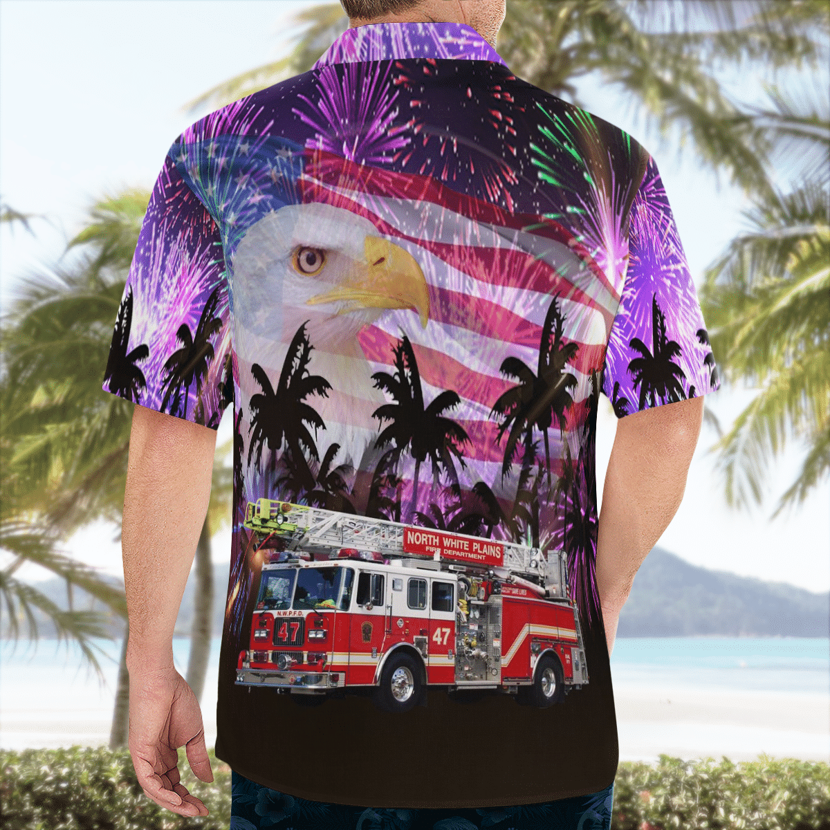 BEST White Plains, New York, North White Plains Fire Company No. 1, 4th of July 3D Aloha Shirt1