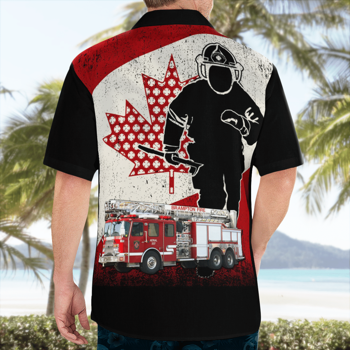 BEST Brampton Fire and Emergency Services, Ontario Aerial Ladder Truck 3D Aloha Shirt1