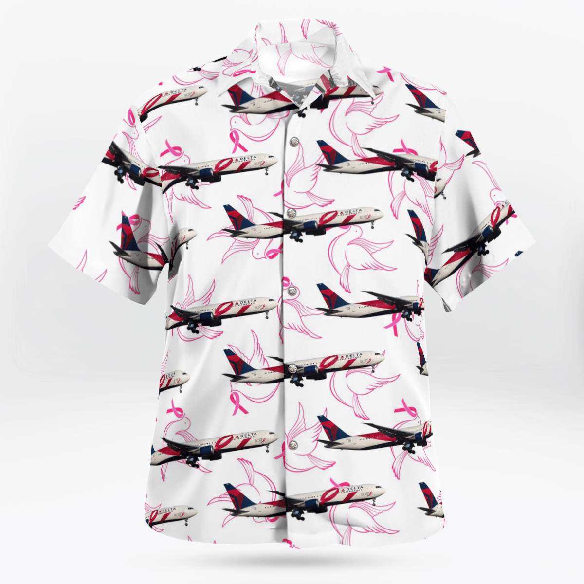 HOT Delta Air Lines Boeing 767-432 ER Breast Cancer Awareness Pink Ribbon Livery Hawaii Shirt 2