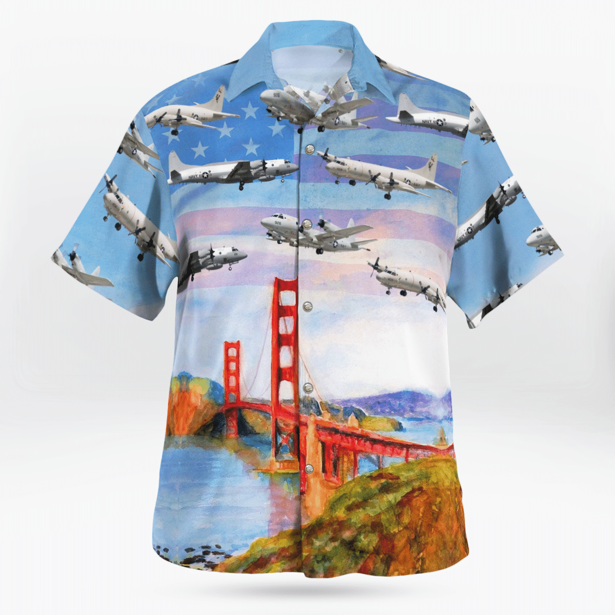 HOT US Navy Lockheed P-3 Orion Independence Day Golden Gate Bridge Hawaii Shirt 2